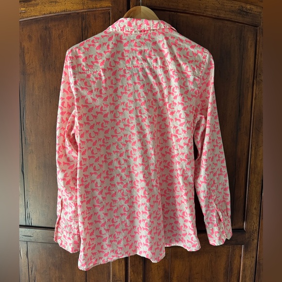 GAP | Neon Pink Novelty Cat Print Women’s Boyfriend Button Down Shirt | L - Picture 2 of 7